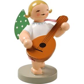 Handpainted Wooden Grunhainichen Angel with Lute