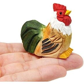 White Hen Miniature Wood Chicken Bird Art Statue Mini Carved Ornament Figurine Small Farm Animals Collectible