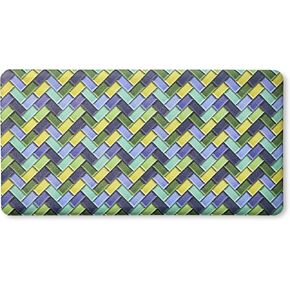 FIESTA Party Herringbone Tiles Modern Geo Anti-Fatigue Comfort Kitchen Runner Mat, Non-Slip Floor Mat, Padded Standing Desk Mat, Red/Blue/Yellow, 20"x55"