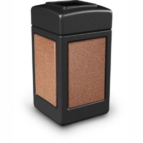 Commercial Zone 720314 StoneTec 42 Gallon Square Waste Receptacle, Black with Sedona Panels