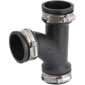Rocky Mountain Goods 1-1/2 بوصة. تي شيرت PVC مرن - وصلة تي شيرت مرنة - أسود - مشابك من الفولاذ المقاوم للصدأ - لتطبيقات الصرف غير الضغط، والنفايات، والتهوية (DWV) - داخلي وخارجي in Kuwait