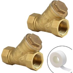 2Pcs Brass 1/2" Female Thread 100 Mesh Y Shaped Strainer Filter Valve Connector - 800 WOG (with Teflon Tape)