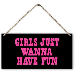 Hot Pink Preppy Girls Just Wanna Have Fun Printed Wood Plaque Sign Wall Hanging,Trendy Preppy Hanging Wall Signs for Girls Room College Dorm Bachelorette Party Decor 12 x 6 Inches