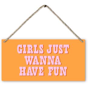 Hot Pink Preppy Girls Just Wanna Have Fun Printed Wood Plaque Sign Wall Hanging,Trendy Preppy Hanging Wall Signs for Girls Room College Dorm Bachelorette Party Decor 12 x 6 Inches
