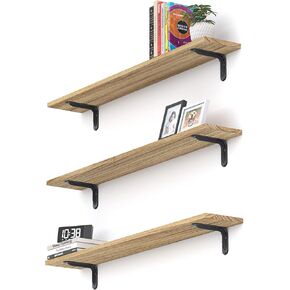 36 Inch Floating Shelves, Set of 3 Long Floating Shelves for Wall Decor, Photos & Display, Natural Wood, Rustic Style (36" x 5.5", Brown)