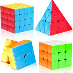 AuntyFey Speed Cube Set, 5 Pack Speed Magic Cube Set with Speed Cube 3x3, 2x2, 4x4 Speed Cube, Pyramid Megaminx Speed Cube, Stickerless Speed Cube for Kids Toddlers Adults, Puzzle Cube Set for Kid