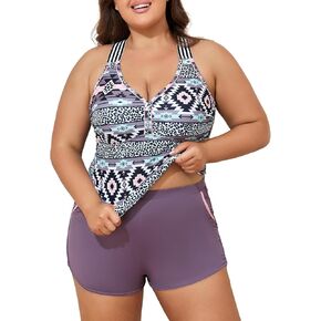 Summer Mae Plus Size Tankini Swimsuits for Women Two Piece Bathing Suits with Sporty Pockets Boy Shorts
