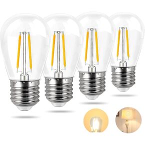 LED Edison Bulbs 2W Equivalent 15W 20W 25W Light Bulbs, Soft White 2700K, S14 Replacement Bulbs for Outdoor String Lights E26 Base 150LM Waterproof, 4 Pack