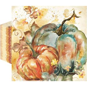 Whaline 80Pcs Fall Pumpkin Paper Napkins Oil Painting Autumn Pumpkin Disposable Luncheon Napkins Vintage Harvest Party Dinner Napkins for Thanksgiving Home Party Supplies, 6.5 x 6.5 Inch