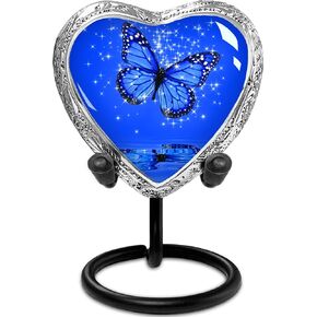 Heart Shaped Keepsake Cremation Urns for Human Ashes - Dark Blue Butterfly Small Keepsake Urn for Men Women Children Pets - Burial Urns