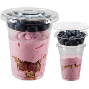Artpreti 25 Sets 9oz Clear Plastic Parfait Cups with Dome Lids(NO HOLE) - Disposable Dessert Cups with Lids for Dips Snacks and Fruit Yogurt Smoothie Iced Cold Drinks, No Leaking