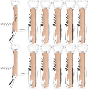 12 Pcs Wooden Wine Bottle Opener Groomsmen Wedding Party Gifts 4 in 1 Wine Corkscrew with Foil Cutter Blank DIY Engraving Wood Can Opener for Bachelor Wedding Party Favors