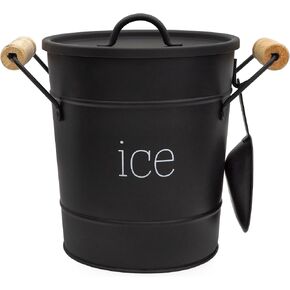 AuldHome Farmhouse Enamelware Ice Bucket (Black); Retro Style Insulated Metal Ice Server