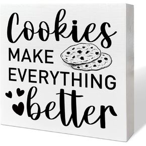 Baking Table Decor Wood Box Sign, Baking Decor for Kitchen Counter Dining Room Bakery Decoration, Baking Gifts for Women Men Girl Mom Bake Lover Bakers, Cookies Make Everything Better