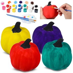 Fuyoooo 4 Sets DIY White Pumpkins for Decorating Ceramic Pumpkins Paint Craft Faux Pumpkins Harvest Decorative Artificial Pumpkins for Fall Halloween Autumn Thanksgiving Party Decor