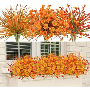 16 Pcs Artificial Fall Flowers Outdoor Fake Fall Plant UV Resistant Faux Fall Flower Decorations for Harvest Home Bedroom Porch Office Farmhouse Party Table Centerpiece Thanksgiving