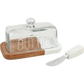 Mud Pie Wood Marble Butter, dish 3 1/2" x 6 1/2" | spreader 5 1/2", WHITE