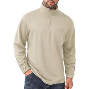 Aulemen Men's Quarter Zip Pullover Long Sleeve Casual Loose Fit Polo Shirts Mock Neck Sweatshirt with Pocket