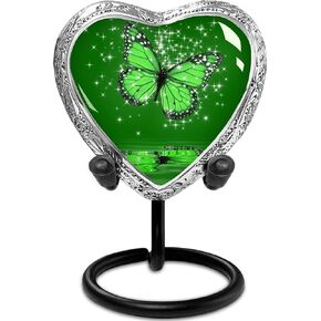 Heart Shaped Keepsake Cremation Urns for Human Ashes - Green Butterfly Small Keepsake Urn for Men Women Children Pets - Burial Urns
