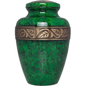 Green Cremation Urn - Funeral Urn for Human Ashes - Hand Made in Brass - Suitable for Cemetery Burial or Niche - Large Size fits Remains of Adults up to 200 lbs - Esmeralda