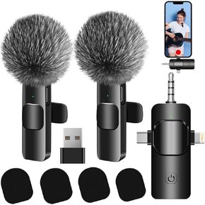 DAGIRT 2 Pack Wireless Lavalier Microphone for iPhone iPad & USB-C Andriod, Cordless Mini Lapel Clip Mic Plug-Play Noise Reduction for Video, YouTube, Interviews, Vlog, Podcast, TIK Tok