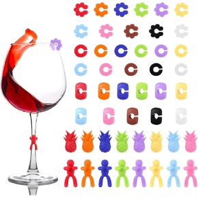52Pcs Wine Glass Charms, Silicone Drink Markers Cute Drink Markers for Champagne Flutes Cocktails Martinis Wine Glass 5 Shape