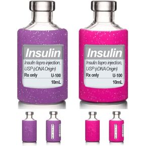 Sugar Medical 2-Pack Insulin Vial Protectors | Durable Silicone Insulin Vial Cover | Insulin Bottle Protector | Fits Humalog/Humulin/NovoLog (10ml) (Pink/Purple Glitter)
