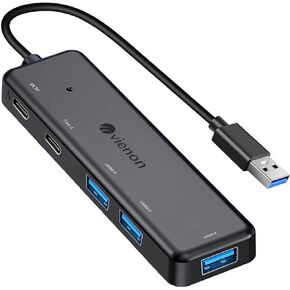 موزع USB 3.0 5 في 1، موزع USB مع منفذ طاقة USB-C، منفذ بيانات USB-C، موزع USB موسع USB لأجهزة MacBook، والكمبيوتر المحمول، وSurface Pro، وPS4، والكمبيوتر الشخصي، ومحرك أقراص فلاش، وقرص صلب محمول