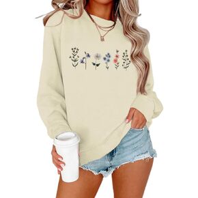 Flower Graphic Sweatshirt for Women Floral Printed Vintage Long Sleeves Shirt Crewneck Hoodie Loose Pullovers Tops