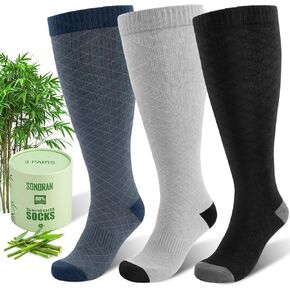 Plus Size Compression Socks for Women Wide Calf (3 Pairs) 15-20mmHg Bamboo Viscose Knee High Sock Support for Nurses Pregnancy Travel XL（Black&Gray&Blue）