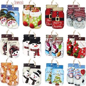Jetec 24 Pieces Christmas Tree Ornaments Wooden Mason Jar Shaped0 Hanging Slices Pendants Embellishments Tags for Tree Wall Party Decoration (Classic Style)