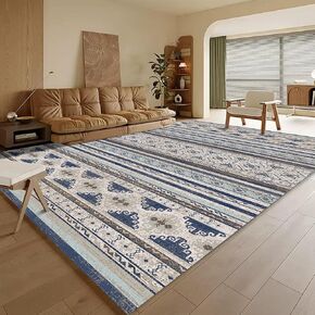 Washable Area Rugs 3' x 5 ' - 1/6 Thick - Moroccan-Inspired -Stain & Water Resistant Non-Slip - Resistant Rug for Living Room, Bedroom, Nursery, Pet & Child Friendly (Blue and Brown)