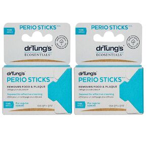 DrTung's Double-Sided Perio Sticks - Dental Sticks for Humans, Dental Floss Picks, Plaque Remover for Teeth, Dental Toothpicks, Dental Picks for Teeth Cleaning - Thin, 100 Count (Pack of 2)