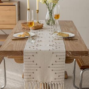 Boho Table Runner 72 Inches Long with Tassels Natural Cotton Woven Runner for Modern Farmhouse Kitchen Dining Table Fall Rusitic Table Runner for Bedroom Decor (Taupe Beige 13x72 Inch)