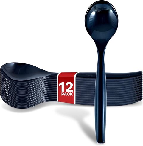 12 Count 10-Inch Disposable Serving Spoons, Black Plastic Serving Spoons for Catering Weddings, Holiday Parties, and More, Large Plastic Serving Utensils for Buffet, Party Spoons, Stock Your Home in Saudi Arabia