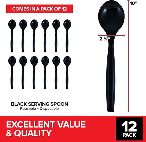 12 Count 10-Inch Disposable Serving Spoons, Black Plastic Serving Spoons for Catering Weddings, Holiday Parties, and More, Large Plastic Serving Utensils for Buffet, Party Spoons, Stock Your Home in Saudi Arabia