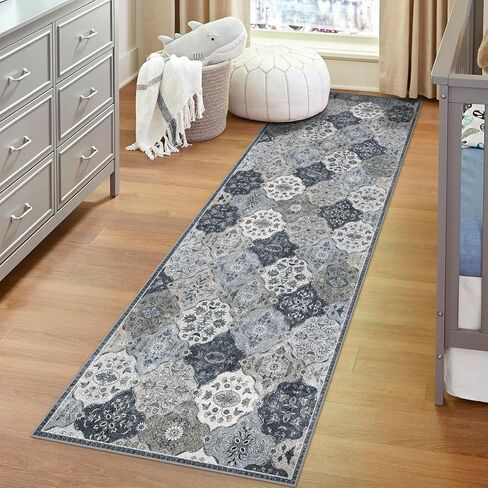2x6 Runners for Hallways - Washable Runner Rug Non-Slip Kitchen Runner, Vintage Distressed Runner Rugs with Rubber Backing Carpet for Entryway Laundry Room Bedroom (Grey, 2x6ft) in Saudi Arabia
