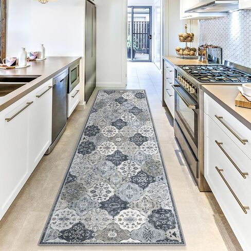 2x6 Runners for Hallways - Washable Runner Rug Non-Slip Kitchen Runner, Vintage Distressed Runner Rugs with Rubber Backing Carpet for Entryway Laundry Room Bedroom (Grey, 2x6ft) in Saudi Arabia