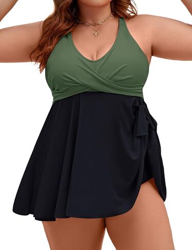 Edelqual المرأة حجم كبير Tankini المايوه قطعتين فستان السباحة البطن تحكم لباس سباحة لباس سباحة مع شورت 2025 in Saudi Arabia