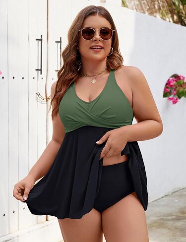 Edelqual المرأة حجم كبير Tankini المايوه قطعتين فستان السباحة البطن تحكم لباس سباحة لباس سباحة مع شورت 2025 in Saudi Arabia