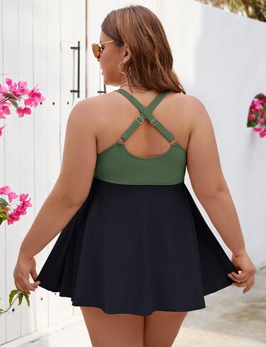 Edelqual المرأة حجم كبير Tankini المايوه قطعتين فستان السباحة البطن تحكم لباس سباحة لباس سباحة مع شورت 2025 in Saudi Arabia