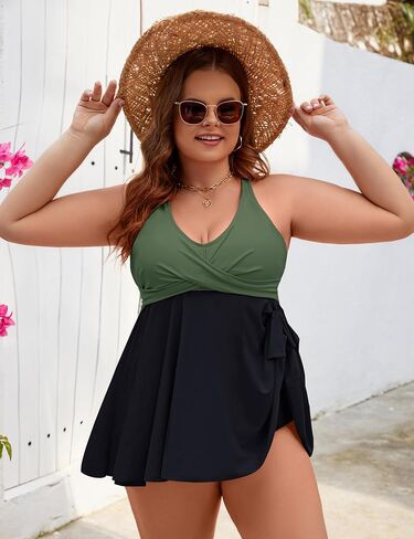Edelqual المرأة حجم كبير Tankini المايوه قطعتين فستان السباحة البطن تحكم لباس سباحة لباس سباحة مع شورت 2025 in Saudi Arabia