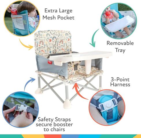 مقعد معزز قابل للطي من نوبي Easy Go Pop Up مع صينية قابلة للإزالة وحقيبة سفر - أرضية سفر ومقعد معزز للاستخدام الداخلي/الخارجي - أشرطة أمان قابلة للتعديل بثلاث نقاط - 6+ أشهر، سفاري in Kuwait