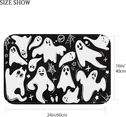 britimes هالوين حمام حصيرة للحمام أسود أبيض شبح القبور سجادة الحمام لا زلة، غطاء أرضية البساط الكلمة حصيرة 16x24 بوصة ديكور الحمام in Kuwait