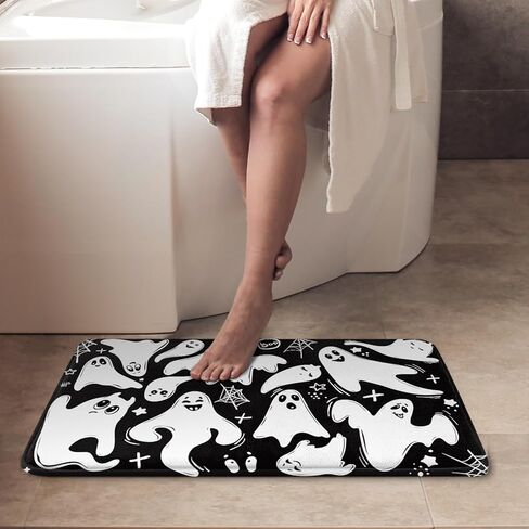 britimes هالوين حمام حصيرة للحمام أسود أبيض شبح القبور سجادة الحمام لا زلة، غطاء أرضية البساط الكلمة حصيرة 16x24 بوصة ديكور الحمام in Kuwait