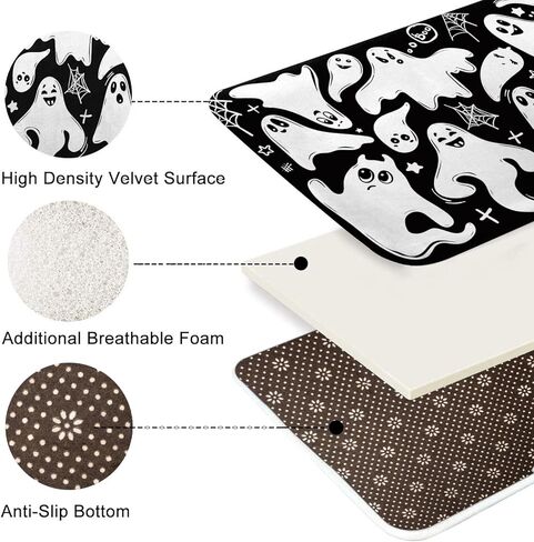 britimes هالوين حمام حصيرة للحمام أسود أبيض شبح القبور سجادة الحمام لا زلة، غطاء أرضية البساط الكلمة حصيرة 16x24 بوصة ديكور الحمام in Kuwait