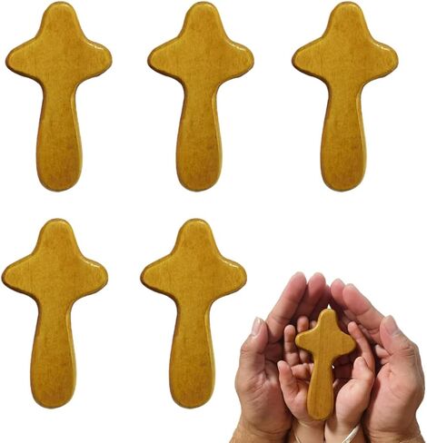 EAEDMY 5 قطع صلبان محمولة باليد 3.94 بوصة، صليب محمول من خشب الصنوبر، صليب صلاة يسوع للمناسبات الدينية أو التواصل (5 قطع بني فاتح) in Saudi Arabia