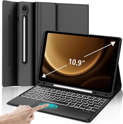 Tab S9 FE 5G Case with Keyboard, Smart Trackpad with Magnetic Detachable Bluetooth Keyboard, 7 Color Backlight, Slim Protective Cover with S Pen Holder for Galaxy Tab S9 FE 10.9"/S9 11 inch 2023 Black in Saudi Arabia