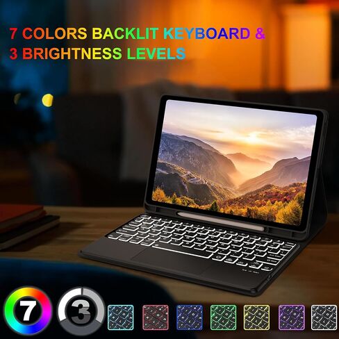 Tab S9 FE 5G Case with Keyboard, Smart Trackpad with Magnetic Detachable Bluetooth Keyboard, 7 Color Backlight, Slim Protective Cover with S Pen Holder for Galaxy Tab S9 FE 10.9"/S9 11 inch 2023 Black in Saudi Arabia