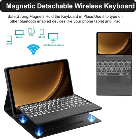 Tab S9 FE 5G Case with Keyboard, Smart Trackpad with Magnetic Detachable Bluetooth Keyboard, 7 Color Backlight, Slim Protective Cover with S Pen Holder for Galaxy Tab S9 FE 10.9"/S9 11 inch 2023 Black in Saudi Arabia